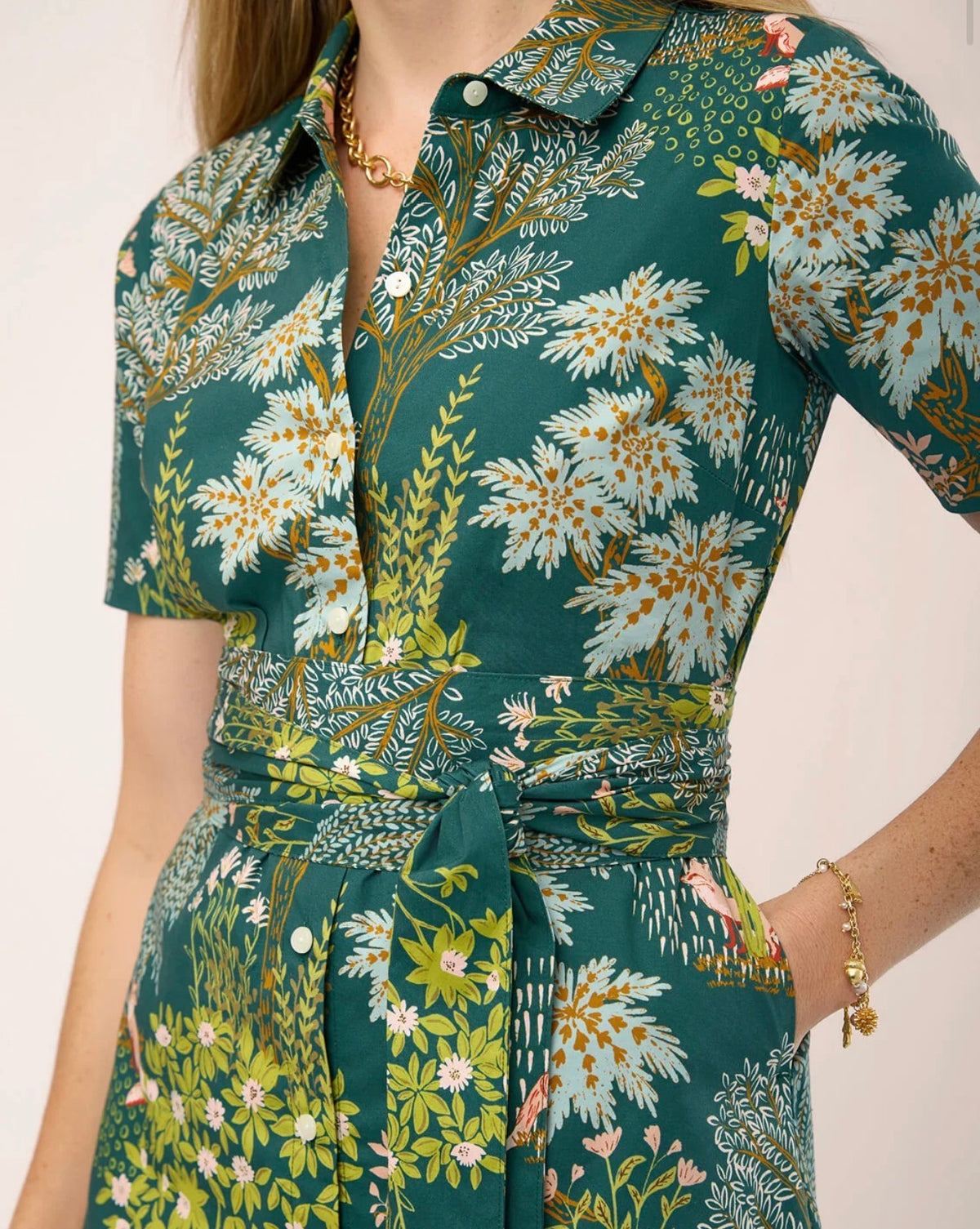 Botanical Belted Shirt Dress