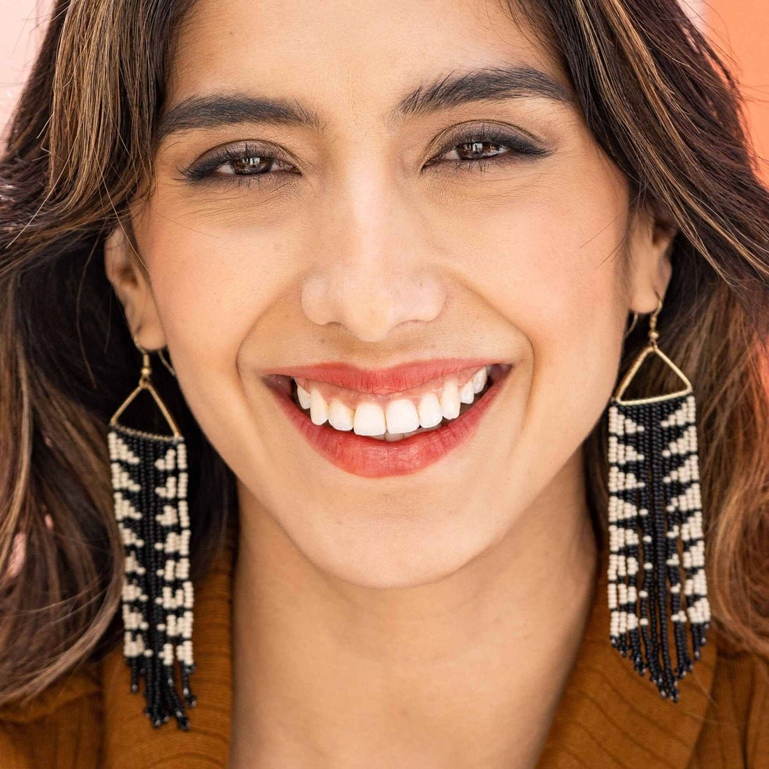 Emilie Arrow Beaded Fringe Earrings