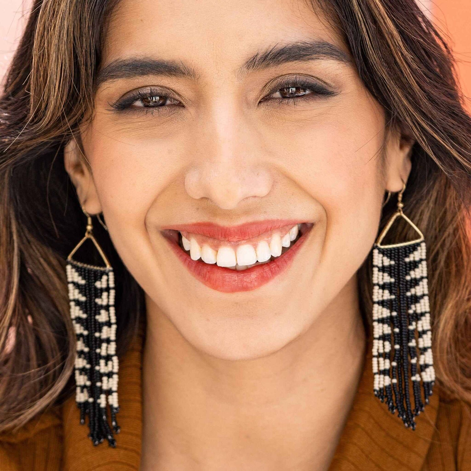 Emilie Arrow Beaded Fringe Earrings