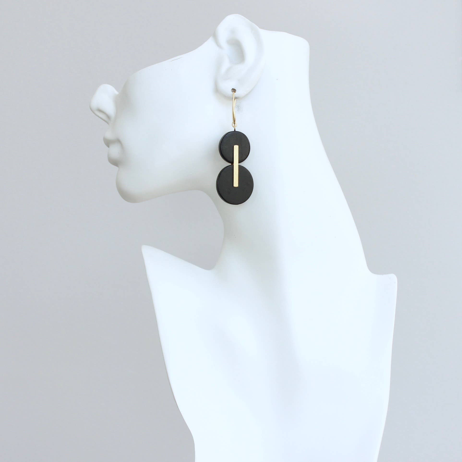 Black wood and Brass Earrings