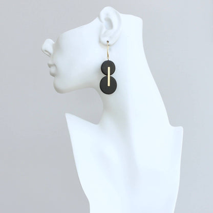 Black wood and Brass Earrings