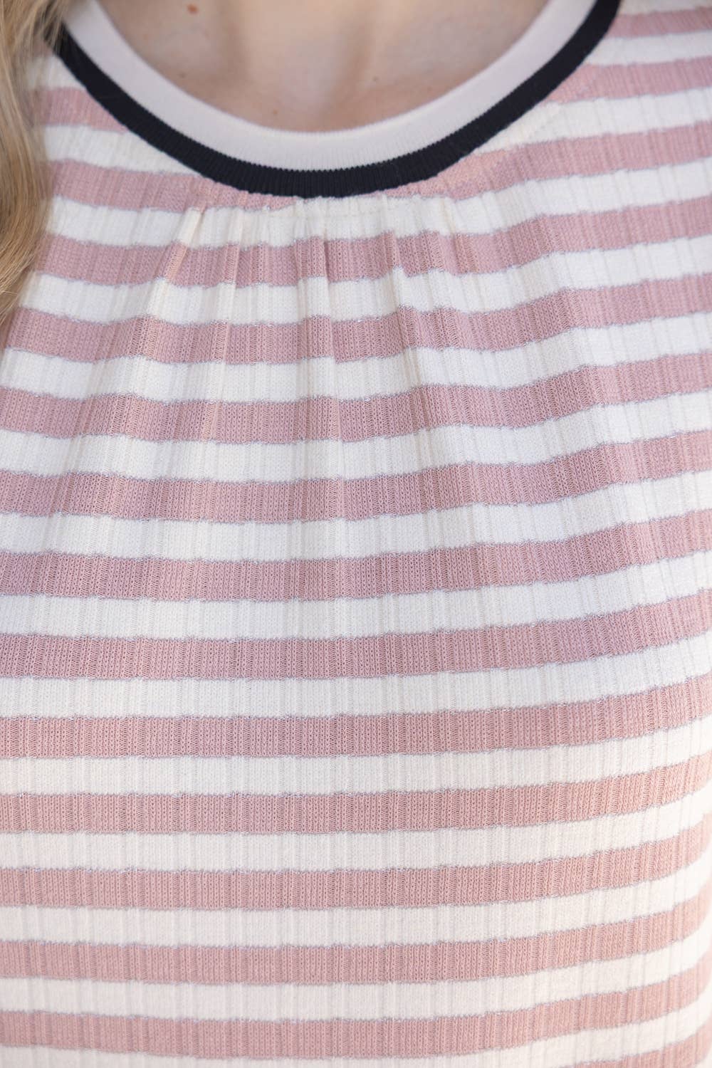Contrast Band Detailed Striped Knit Top