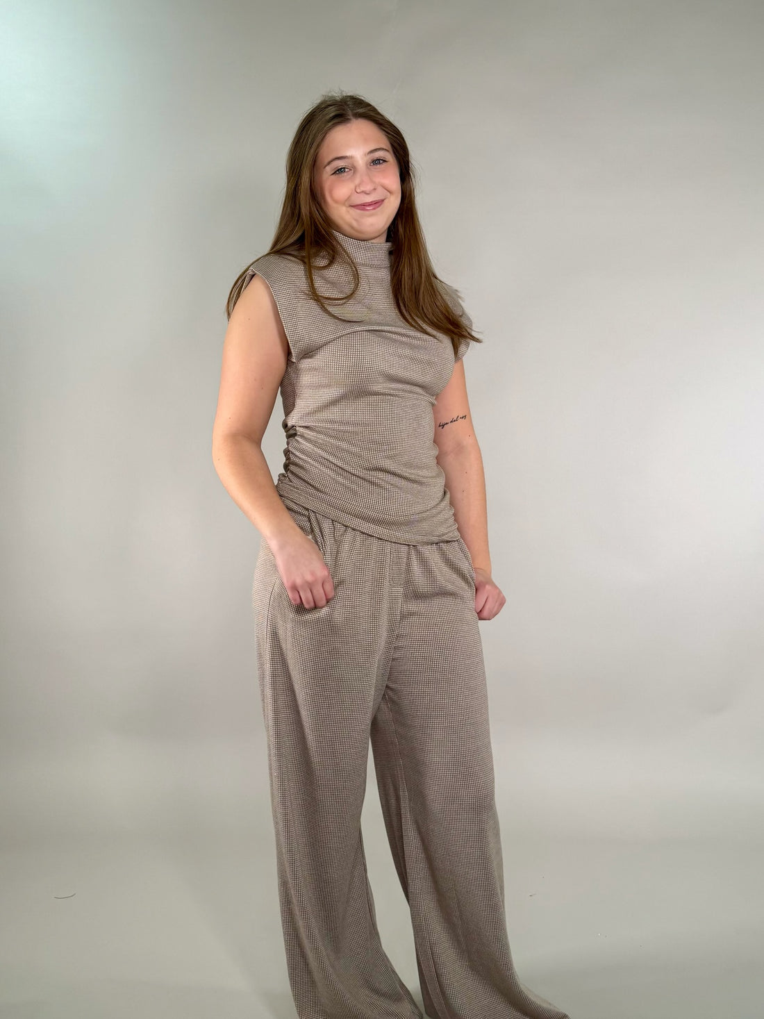 Houndstooth Knit Wide-Leg Lounge Pants