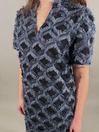 Textured Fringe Diamond Mini Dress
