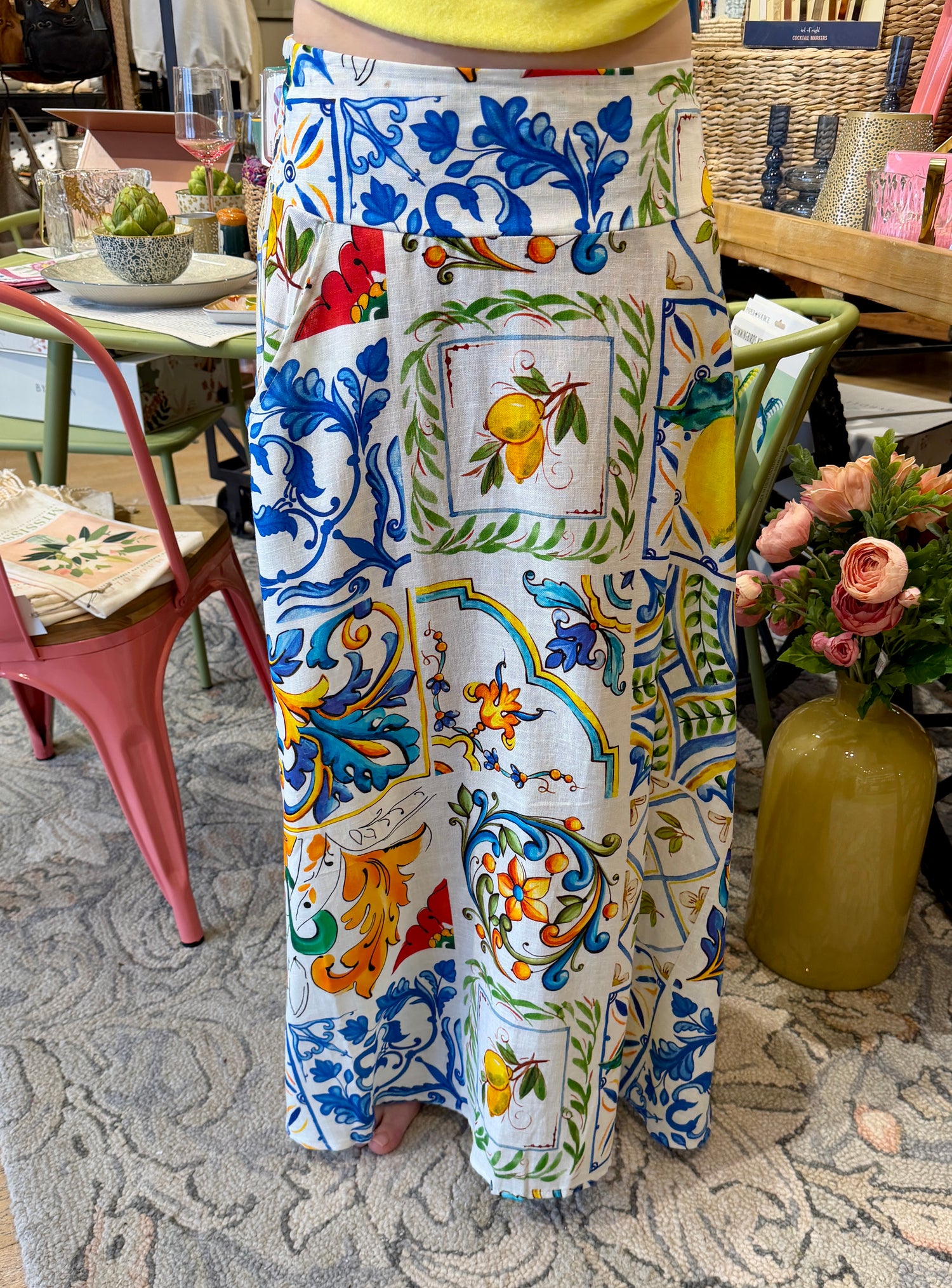 Amalfi Tile Linen-Blend Maxi Skirt