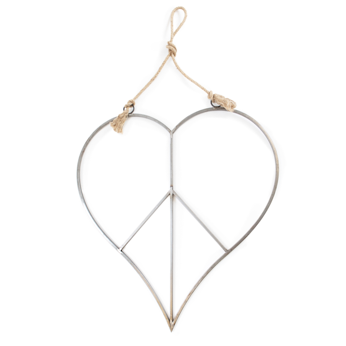 Hanging Metal &amp; Jute Heart Peace Sign 36&quot; x 36&quot;