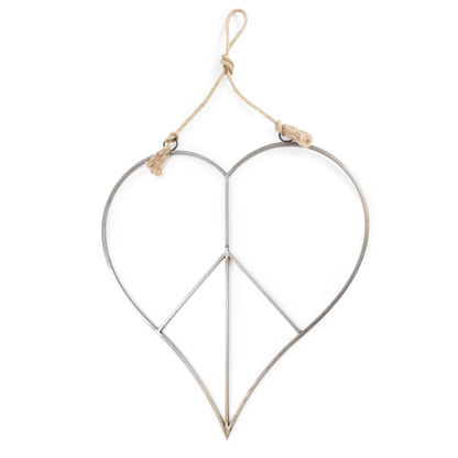 Hanging Metal &amp; Jute Heart Peace Sign 36&quot; x 36&quot;