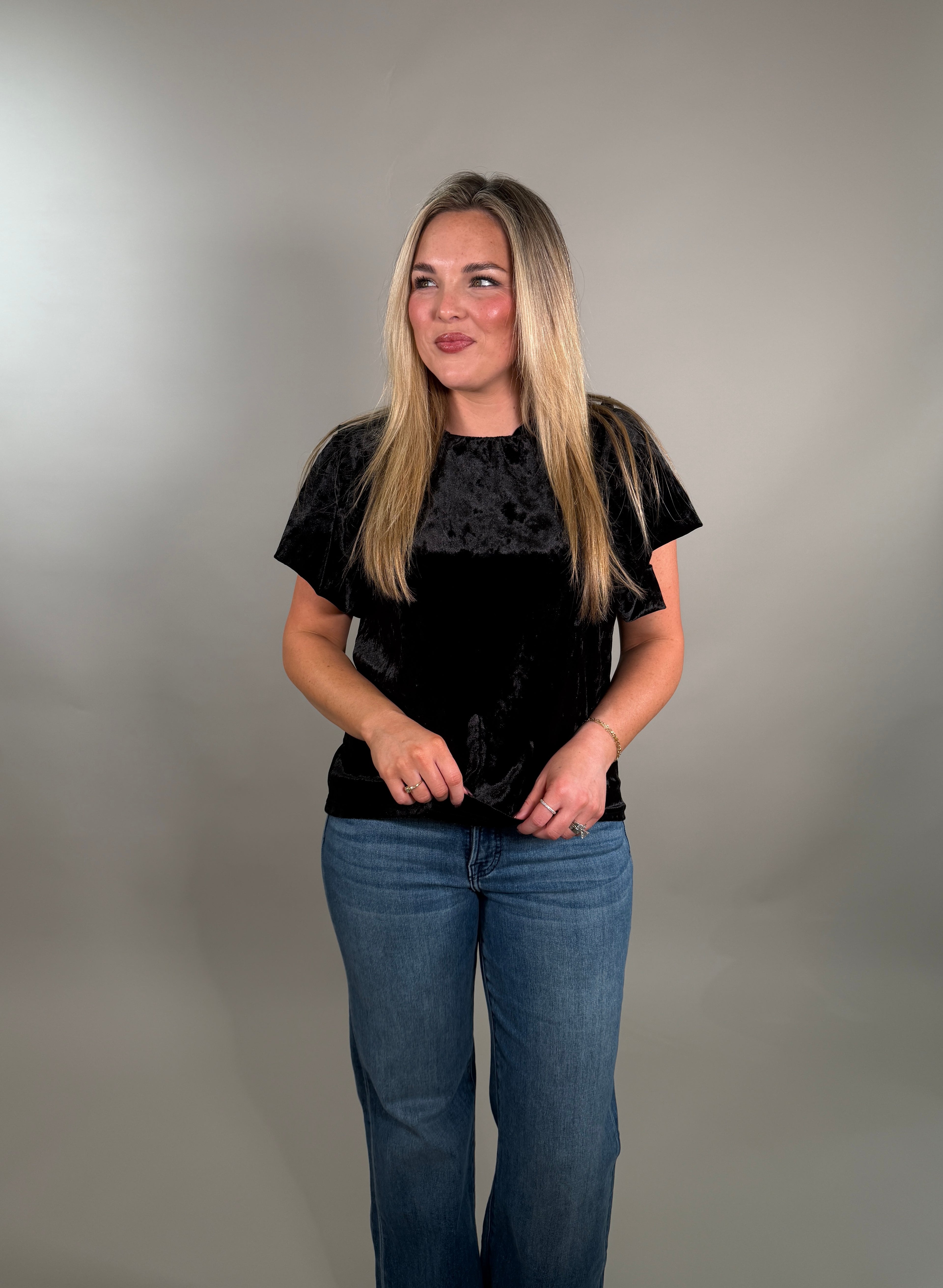 Flutter Sleeve Velvet Top