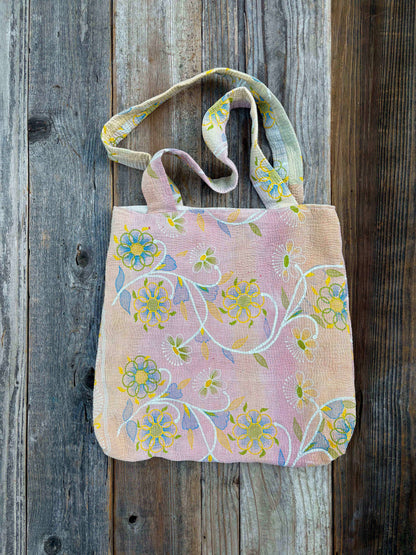 Vintage Floral Kantha Tote