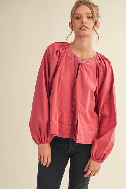 Contrast Stitch Pleated Blouse