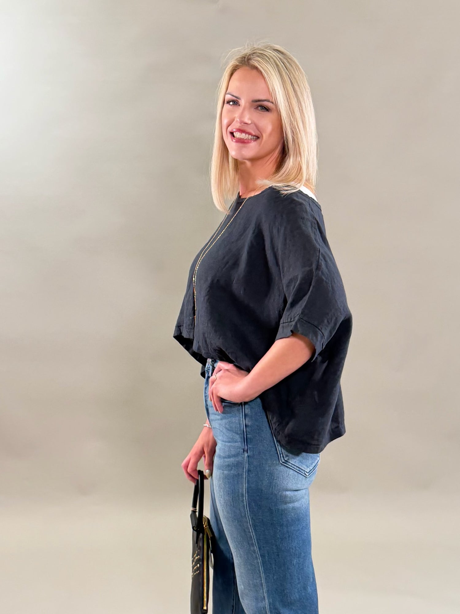 Cropped Linen Boxy Tee