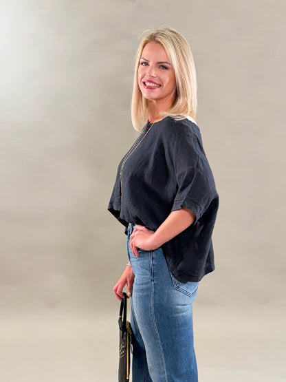 Cropped Linen Boxy Tee