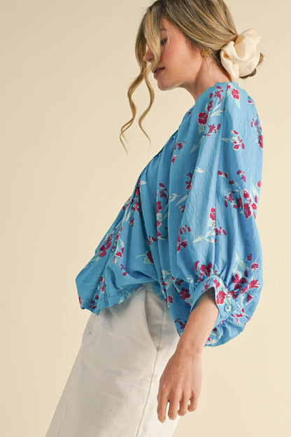Floral Print Dolman Sleeve Blouse