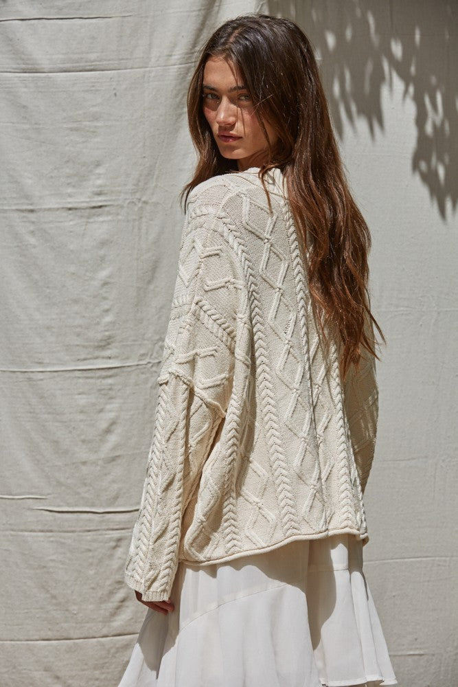 Boho Oversized Cable-Knit Cardigan