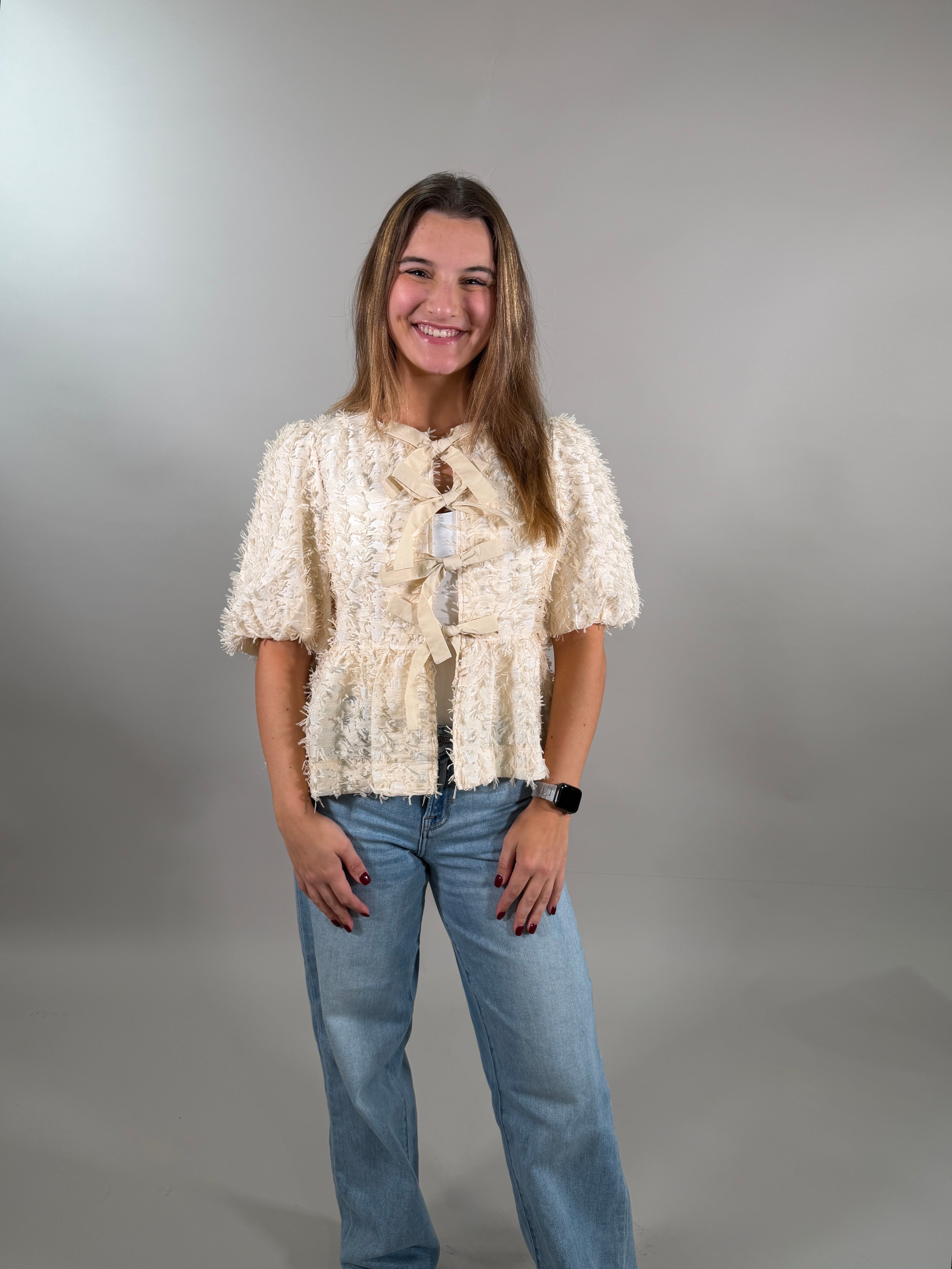 Ivory Textured Bow Top