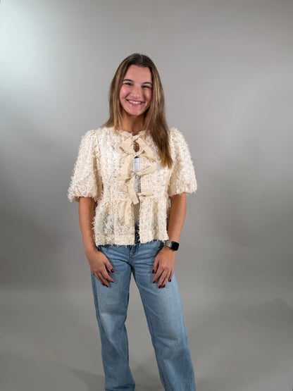 Ivory Textured Bow Top