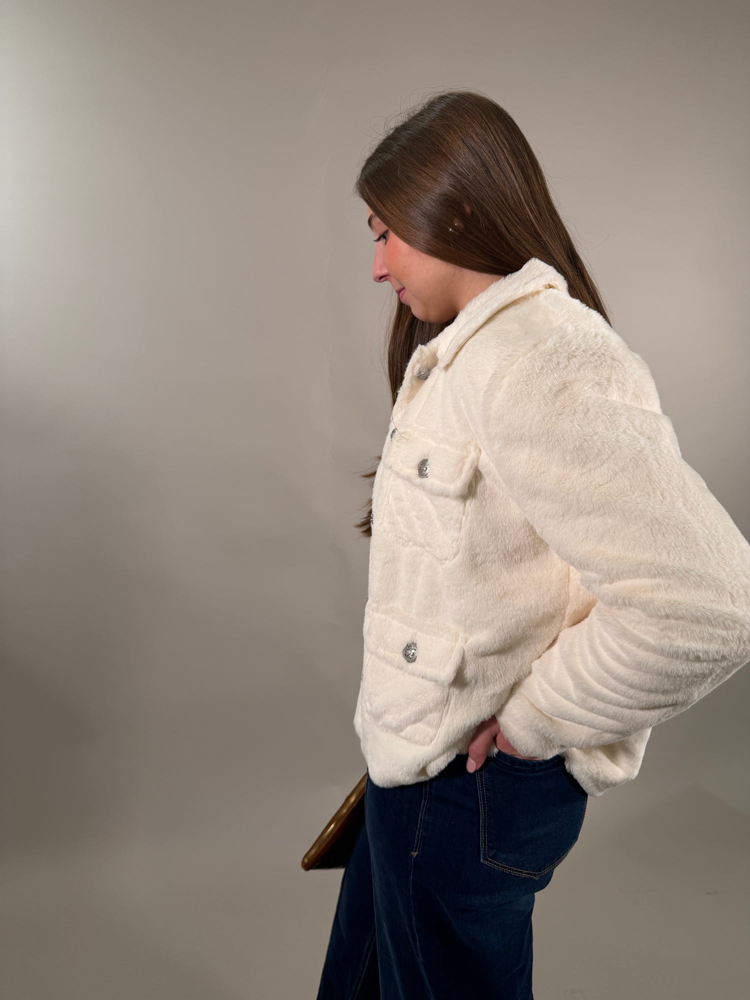 Soft Cream Sherpa Button-Front Jacket