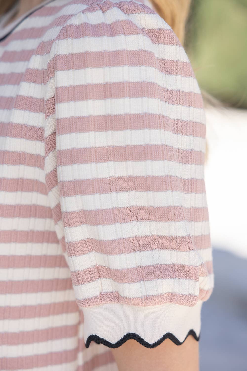 Contrast Band Detailed Striped Knit Top