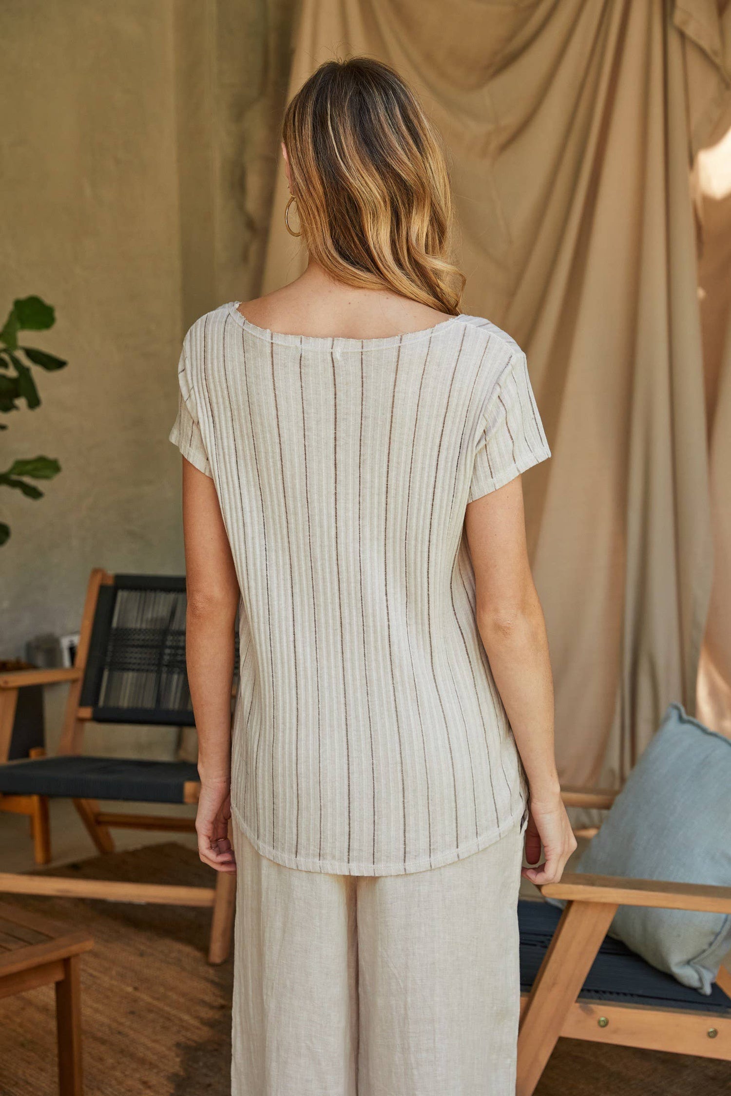 Scoop Neck Short Sleeve Rib Cotton T-Shirt