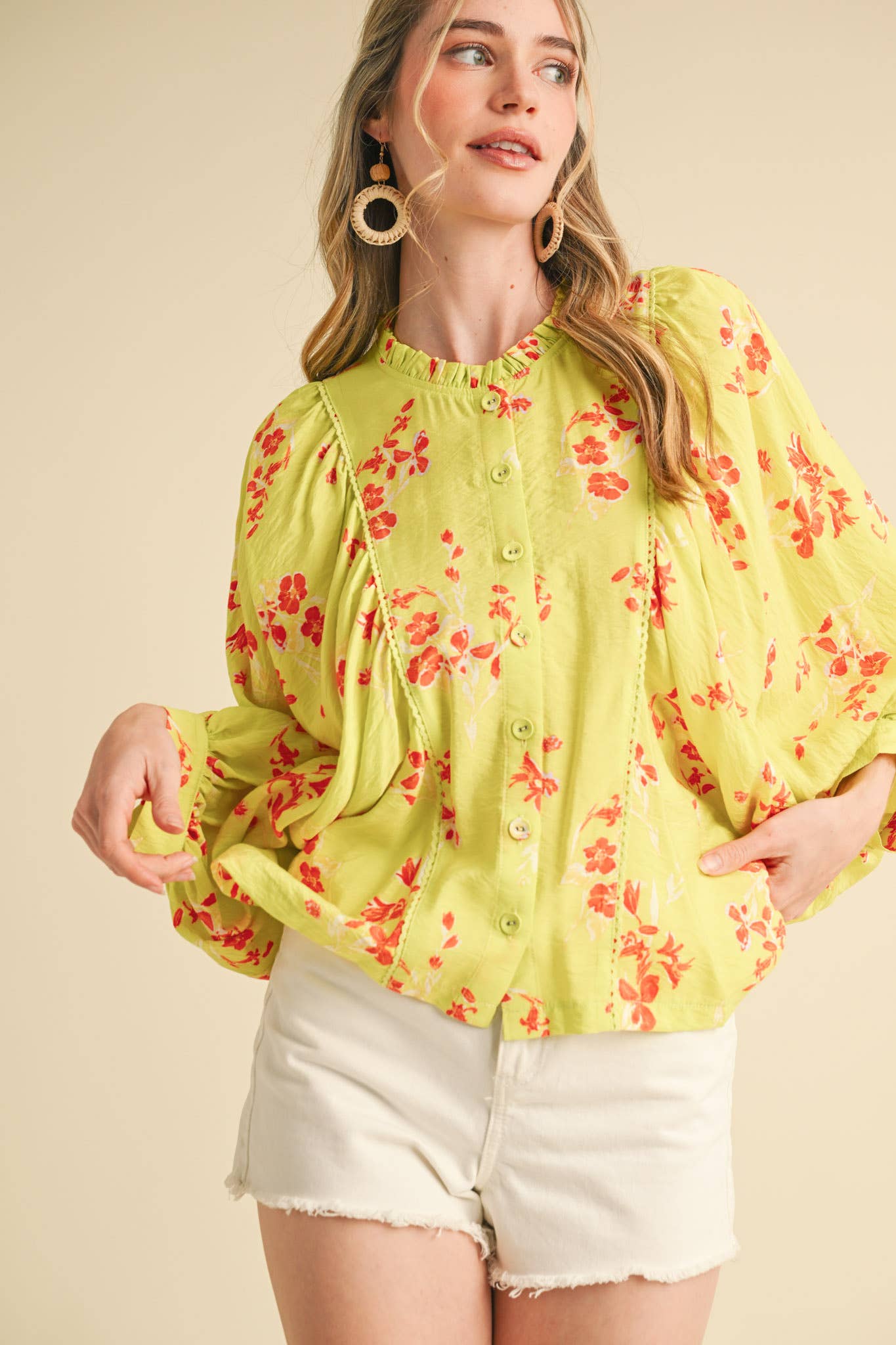 Floral Print Dolman Sleeve Blouse