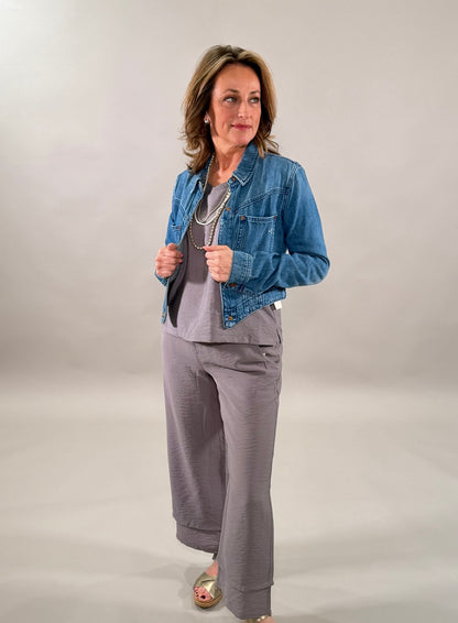 Mixed-Media Wide-Leg Trousers