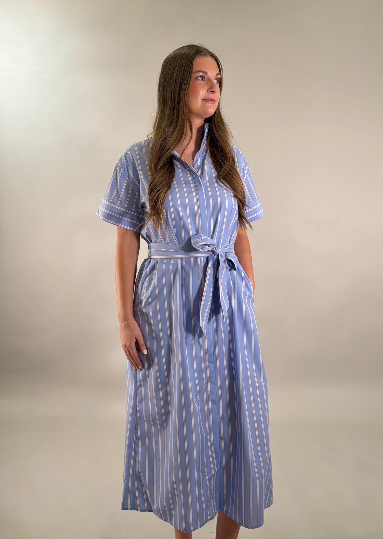 The Seaside Stripe Midi Shirtdress