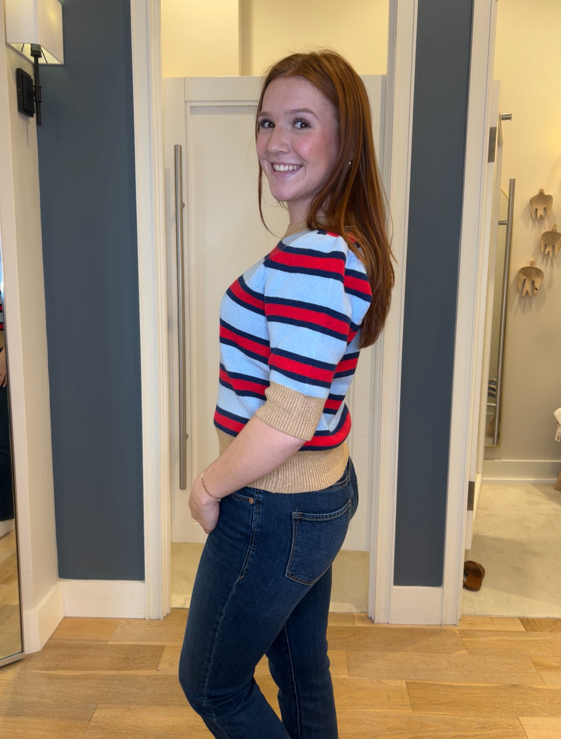 Short Sleeve Striped Knit Top