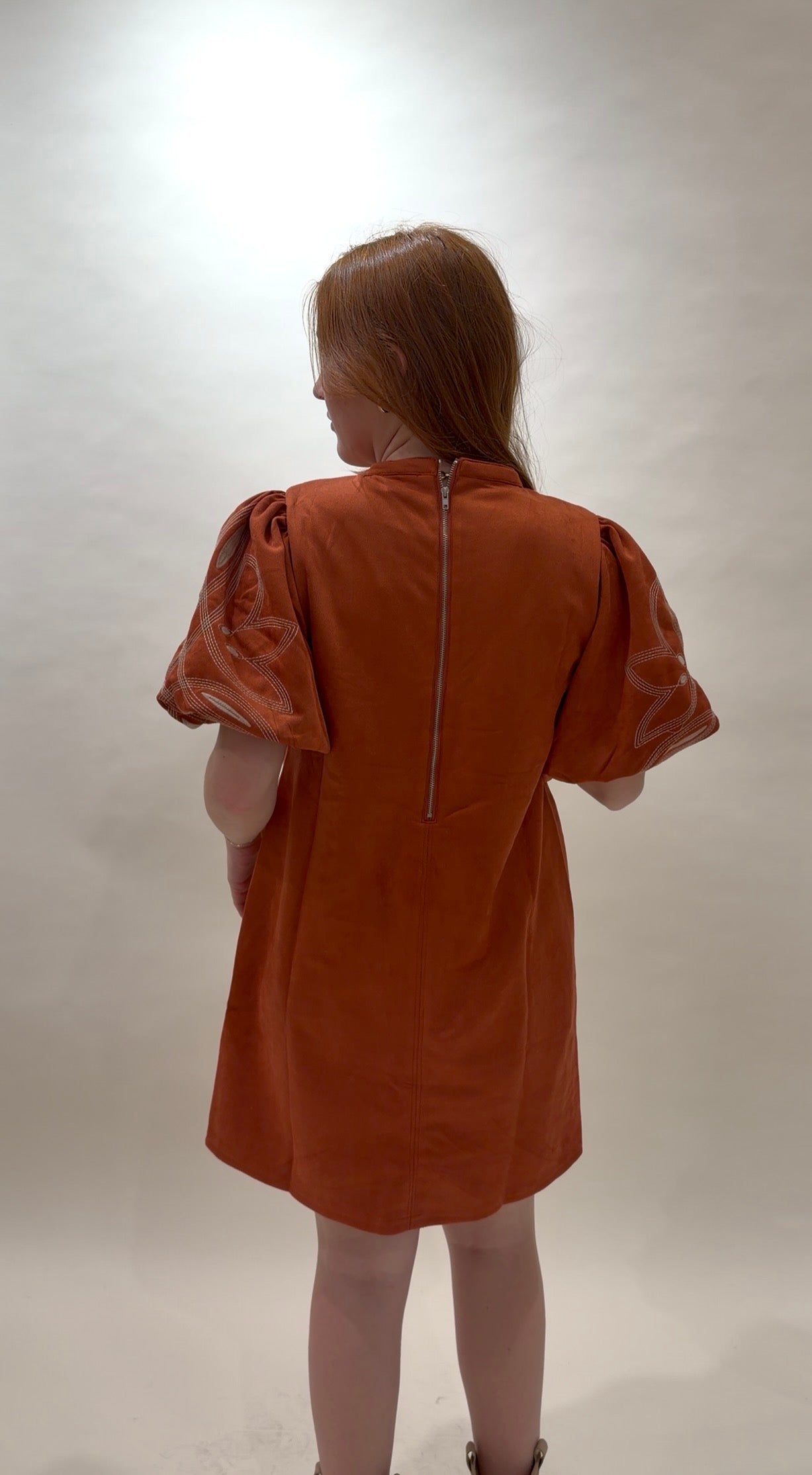 Western-Inspired Embroidered Puff Sleeve Mini Dress