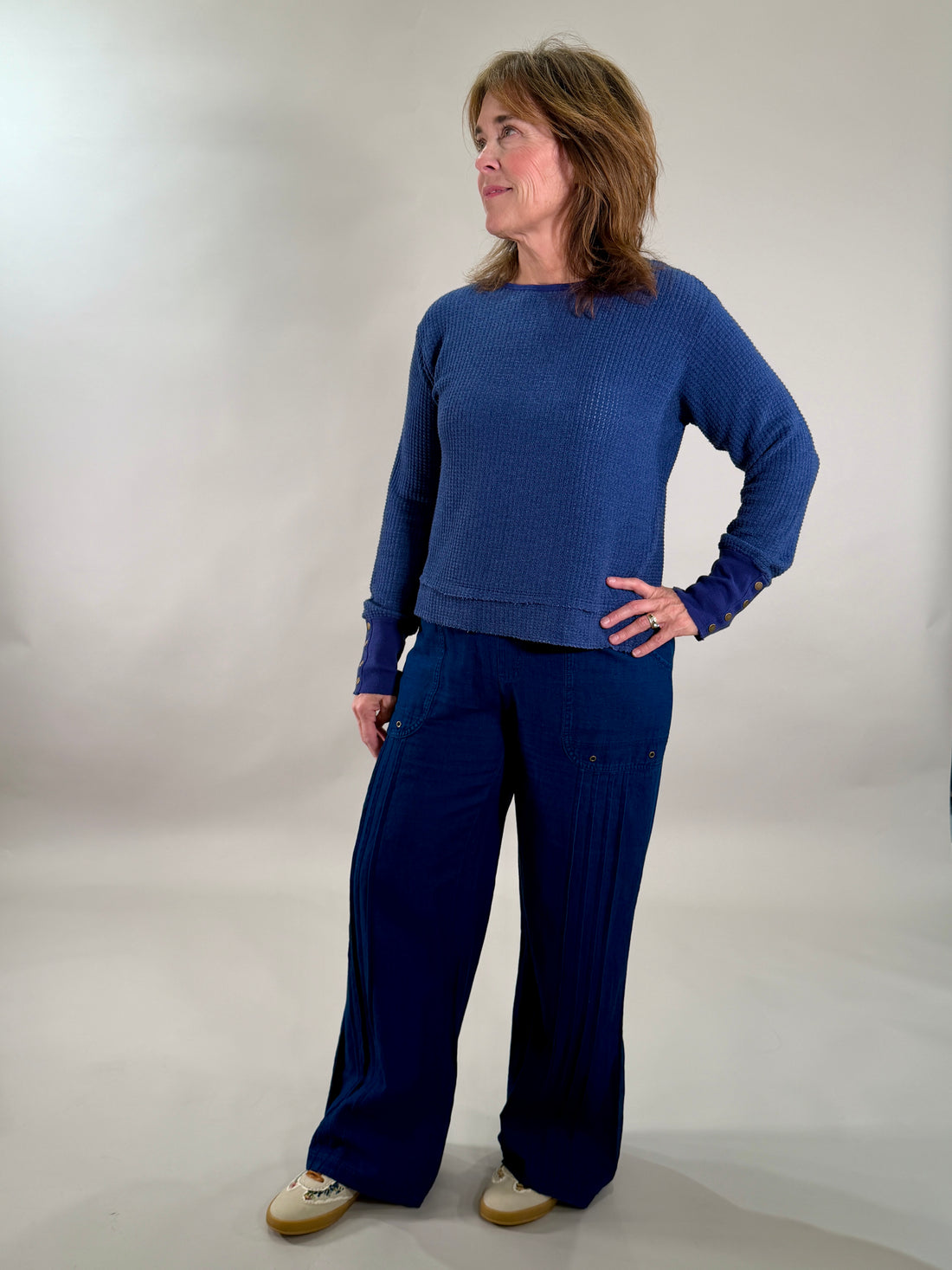Vibrant Navy Thermal Long Sleeve with Buttons