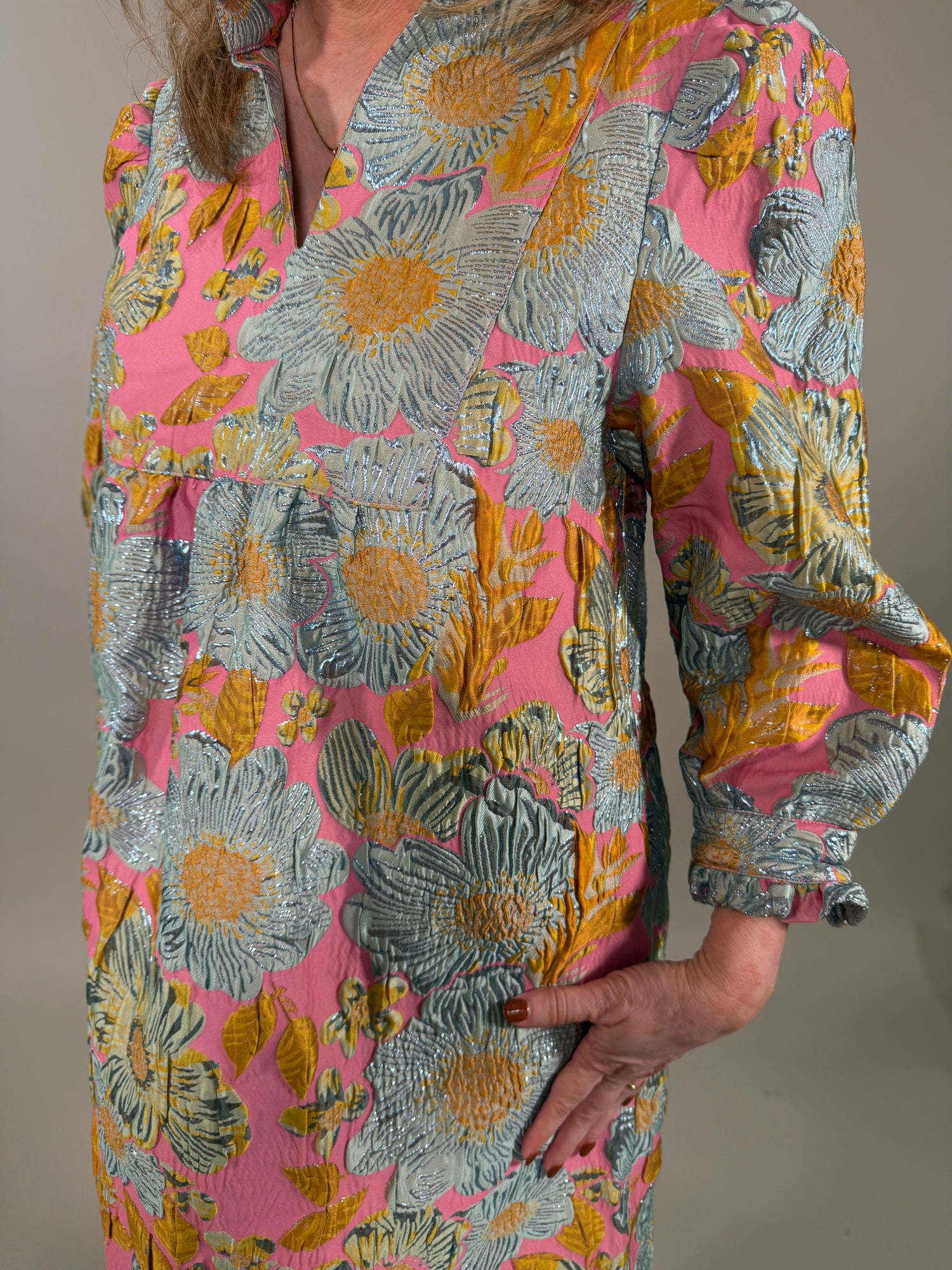 Metallic Floral Brocade Party Dress