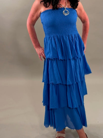 Cotton Frayed Ruffled Maxi Dress