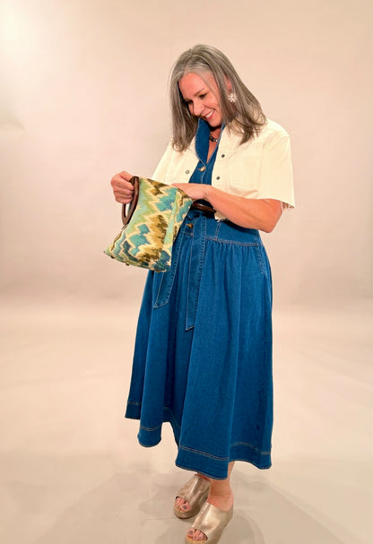 Sleeveless Belted Denim Midi Dress