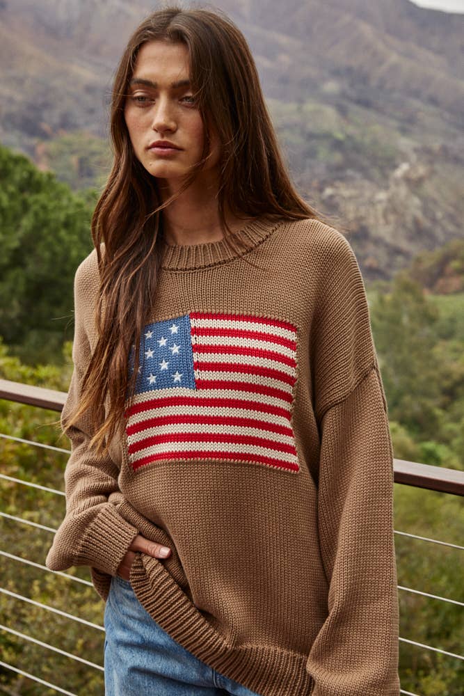 Knit Sweater American Flag Pullover
