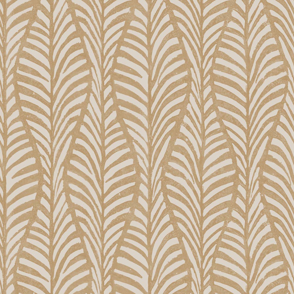 Block Print Leaves Sand P&amp;S Wallpaper, 28 sq. ft.