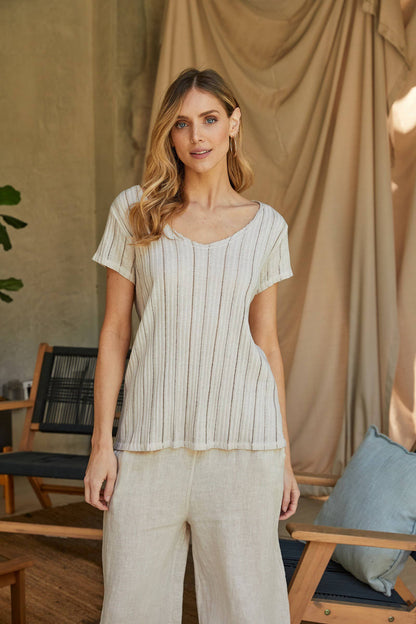 Scoop Neck Short Sleeve Rib Cotton T-Shirt