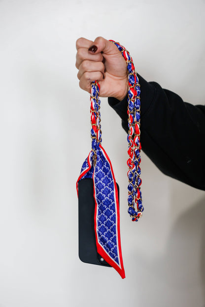 Woven Scarf Chain Purse/Phone Strap - Red &amp; Blue