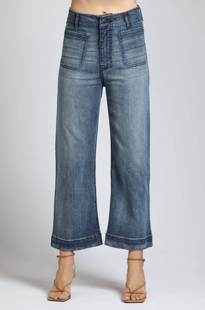Indigo Cropped Wide Leg Pant With Patch Pockets