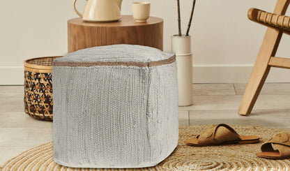 Hand-Loomed Organic Cotton Pouf with Jute Braid