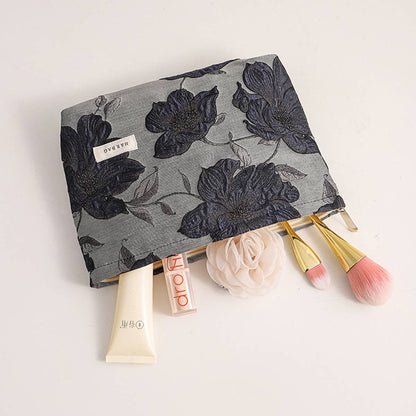 Vintage Navy Gold Jacquard Makeup Bag