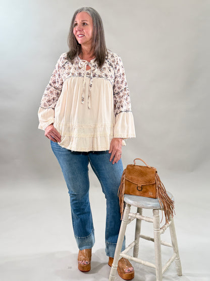 Mixed Media Floral Embroidered Blouse