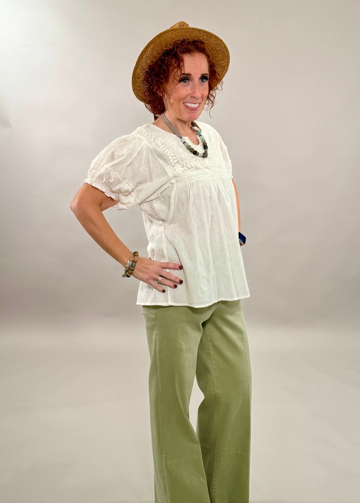 Breathable Embroidered Monochrome Blouse