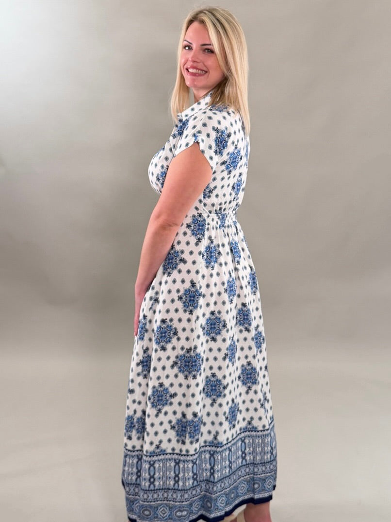 Floral Button-Front Maxi Linen Dress