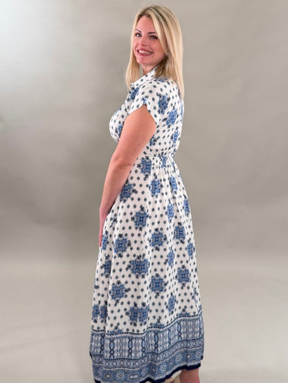 Floral Button-Front Maxi Linen Dress