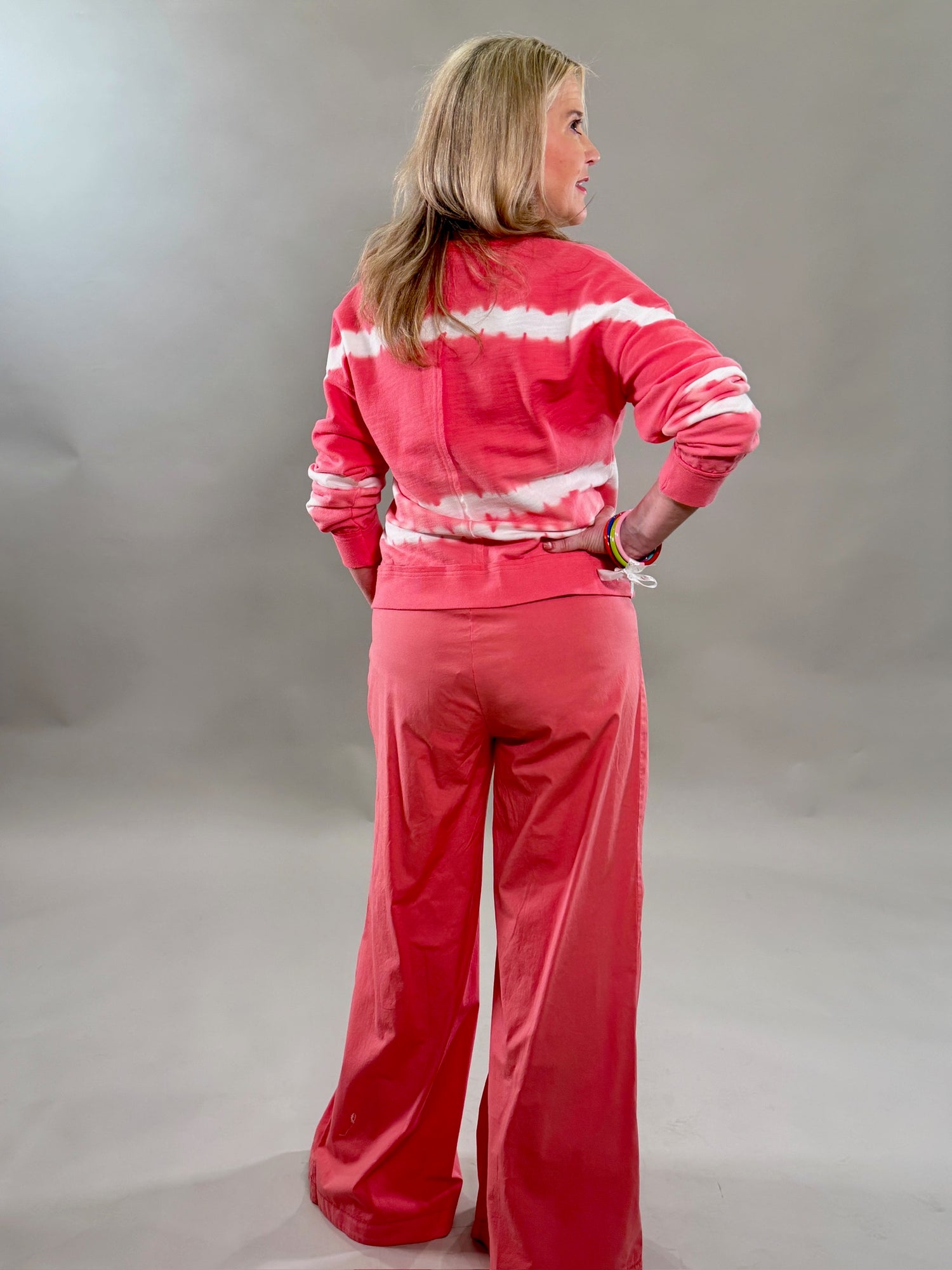 Vibrant Coral Tie-Dye Slub Terry Pullover