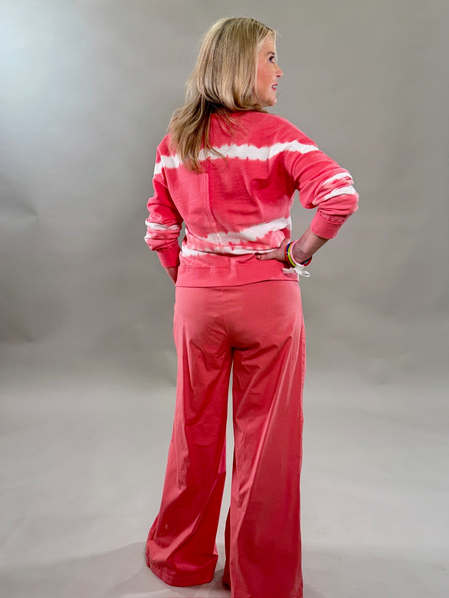 Vibrant Coral Tie-Dye Slub Terry Pullover