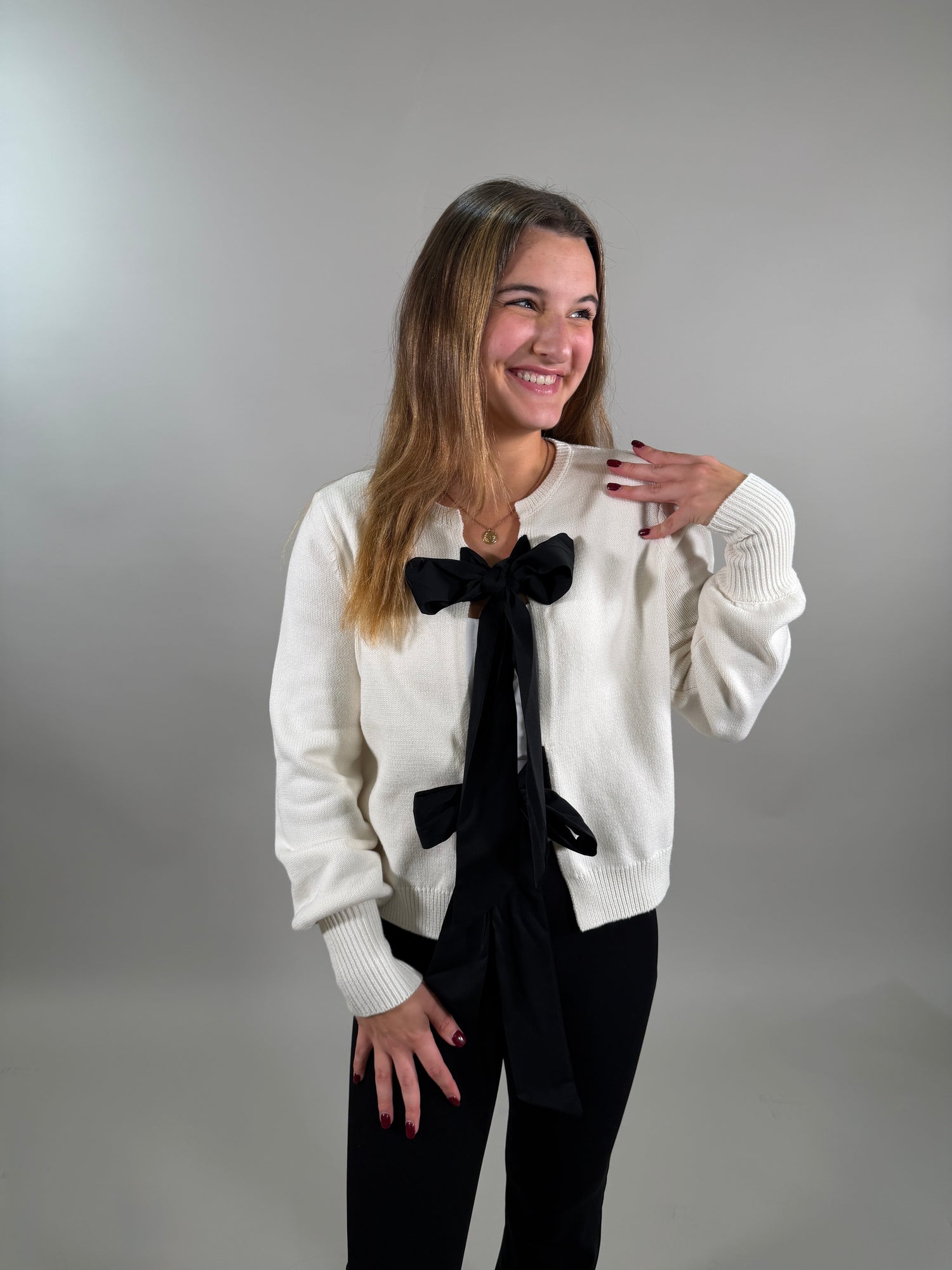 Black and White Statement Knit Bow Tie Sweater