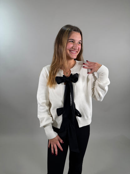 Black and White Statement Knit Bow Tie Sweater
