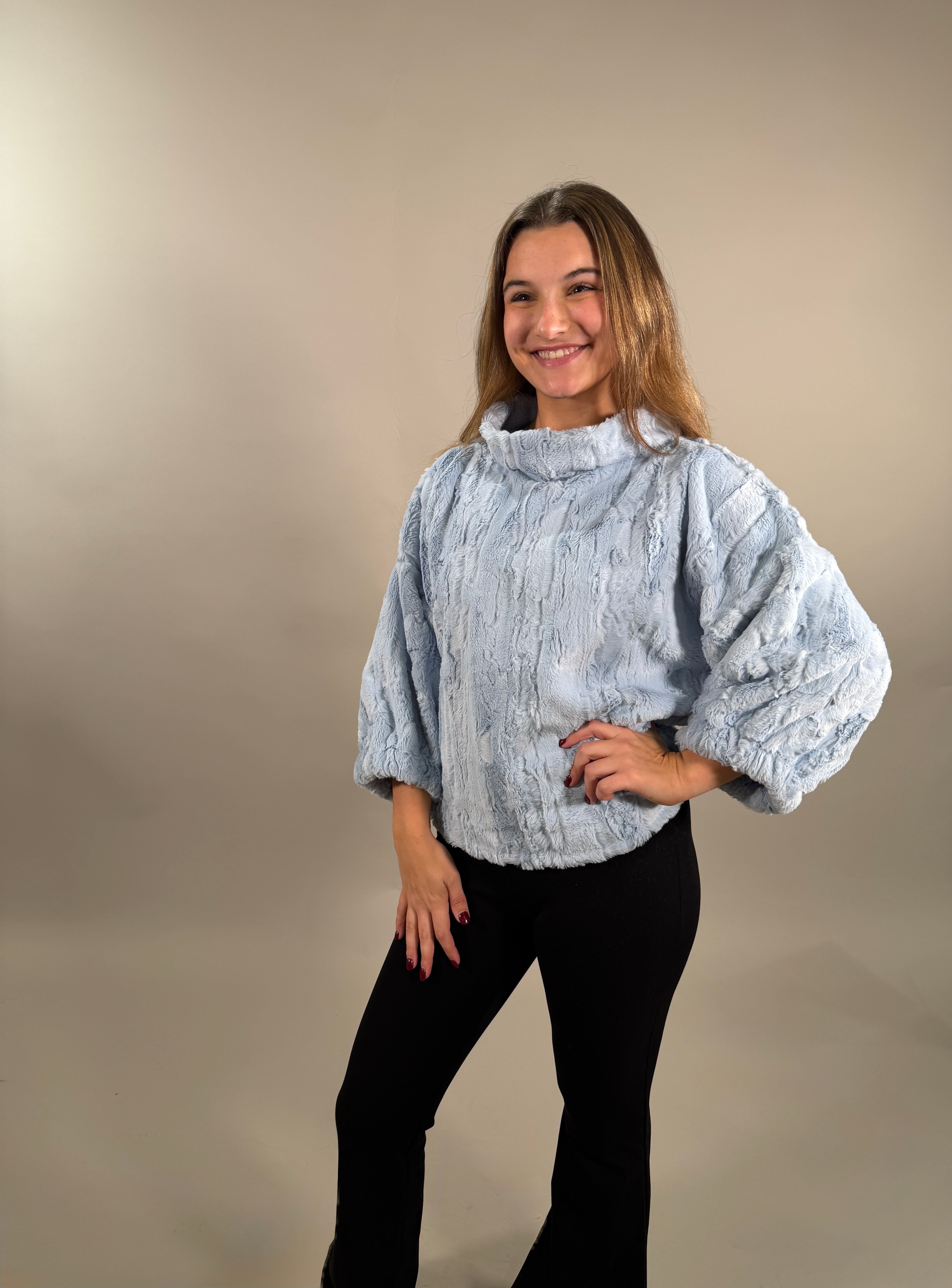 Cozy Mock Neck Faux Fur Popover Sweater