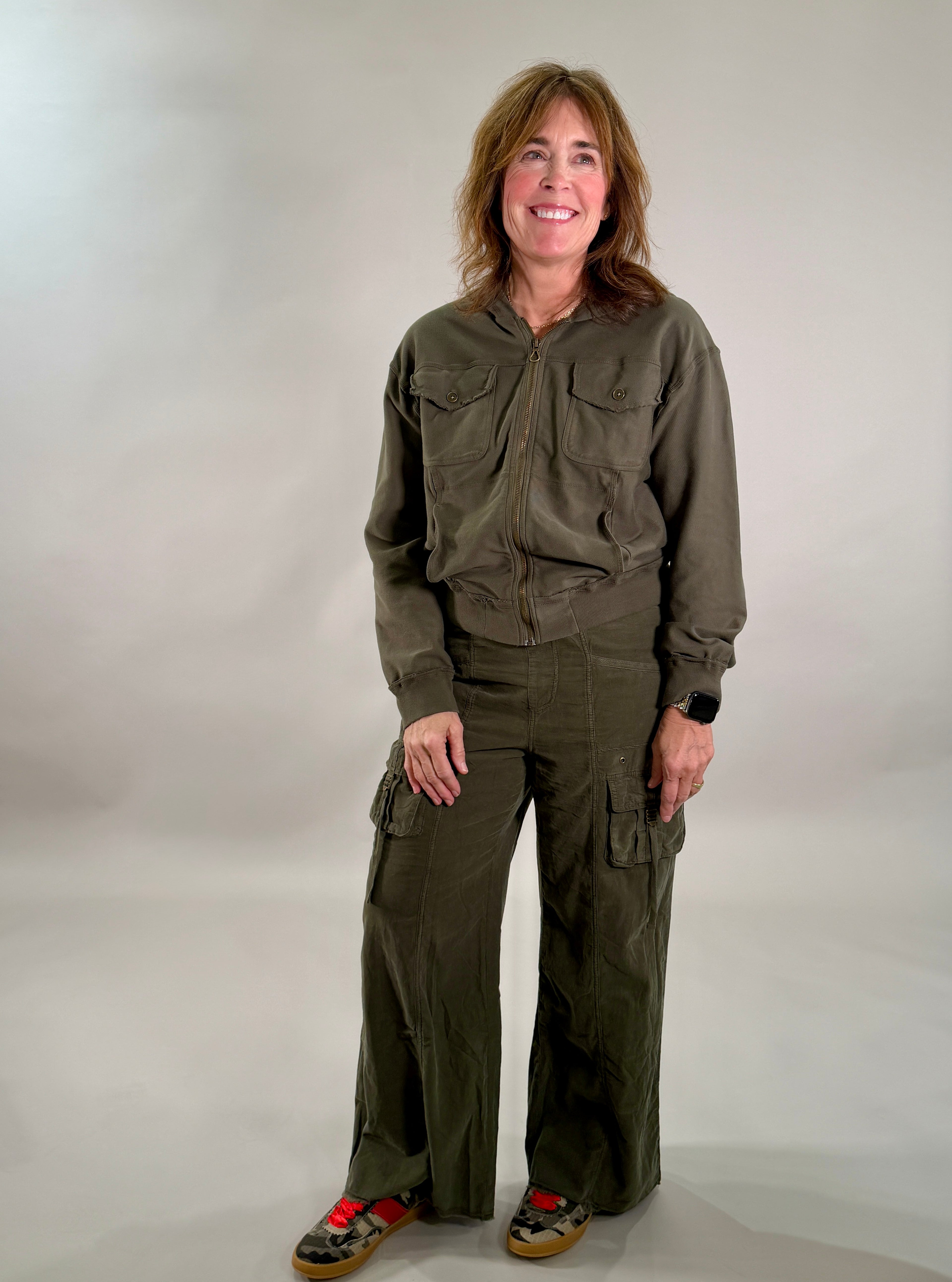 Twill Knit Hooded Bomber Jacket