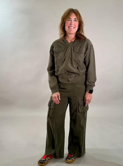 Twill Knit Hooded Bomber Jacket